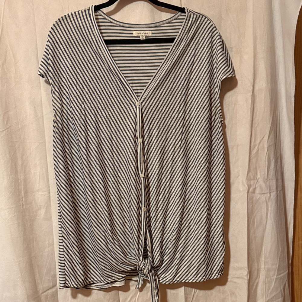 22-Max Studio Black and White Striped Button Down Shirt